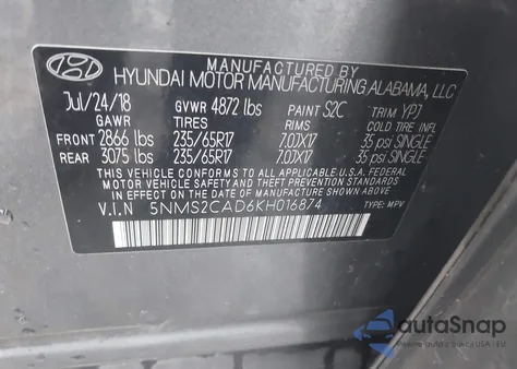 2019 Hyundai Santa Fe Se from USA, damaged, VIN 5NMS2CAD6KH016874